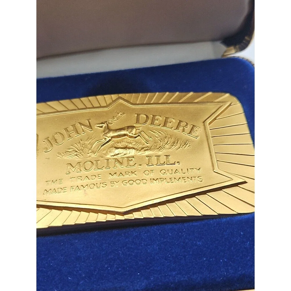1984 JOHN DEERE Belt Buckle 1936 Historical Trademark 24-Carat Plated Limited